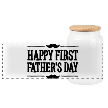 Happy 1st ( first ) father's day - Panorama Keksdose mit Holzdeckel - Weiß - Vorne