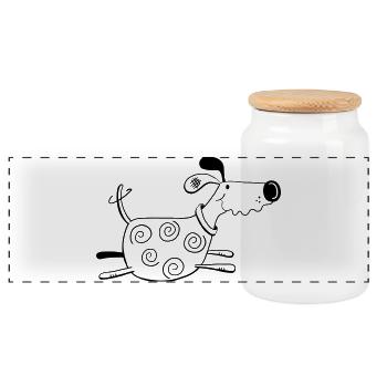 Funny Running Dog - Dogs - Gift - Cartoon - Panoramic Cookie Jar with Wooden Lid - white - Front
