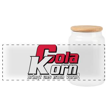 Korn , Party , Cola Korn bringt uns nach vorn(25) - Panorama Keksdose mit Holzdeckel - Weiß - Vorne