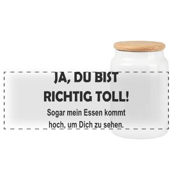 lustiger Spruch lustige Sprüche Humor Maske Idee - Panorama Keksdose mit Holzdeckel - Weiß - Vorne