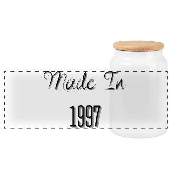 Created in 1997 - Panoramic Cookie Jar with Wooden Lid - white - Front