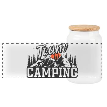 Team Camping - Panoramic Cookie Jar with Wooden Lid - white - Front