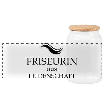 Friseurin aus Leidenschaft Symbol Beruf Haare icon - Panorama Keksdose mit Holzdeckel - Weiß - Vorne