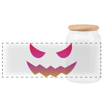 Halloween Pumpkin Design Face Disguises - Panoramic Cookie Jar with Wooden Lid - white - Front