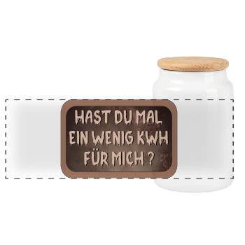 STROM KOSTEN - ENERGIE SPRÜCHE - Panorama Keksdose mit Holzdeckel - Weiß - Vorne