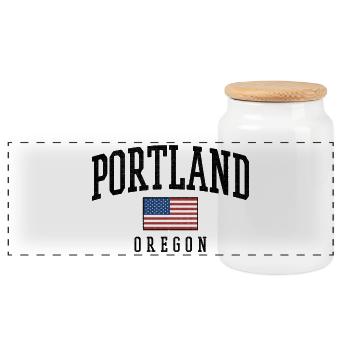 Portland Oregon USA Flag Graphic Design - Panorama Keksdose mit Holzdeckel - Weiß - Vorne