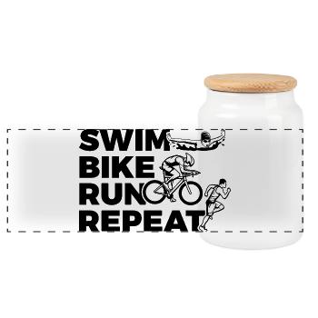 Natation Cyclisme Course à pied Répétition - Boîte à biscuits avec couvercle en bois - blanc - Devant