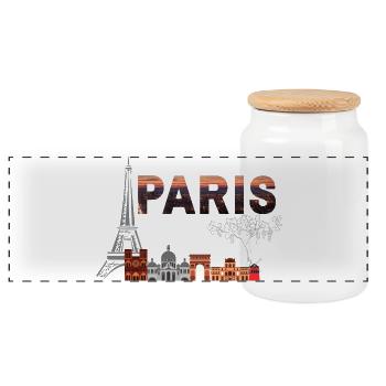 Paris Skyline Sunset - Panoramic Cookie Jar with Wooden Lid - white - Front