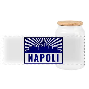 Tampon bleu Napoli Skyline - Boîte à biscuits avec couvercle en bois - blanc - Devant