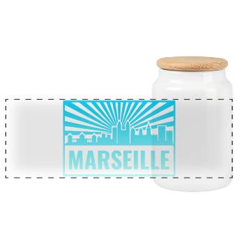 Marseille Skyline Sunbeams - Panoramic Cookie Jar with Wooden Lid - white - Front
