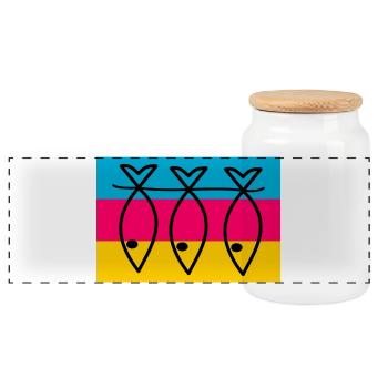 SARDINE. FISH. APRIL FOOL. EASTER. SEA - Panoramic Cookie Jar with Wooden Lid - white - Front