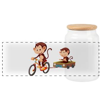 Singe mignon rigolo - Boîte à biscuits avec couvercle en bois - blanc - Devant