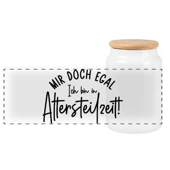 Mir doch egal Ich bin in Altersteilzeit - Panorama Keksdose mit Holzdeckel - Weiß - Vorne