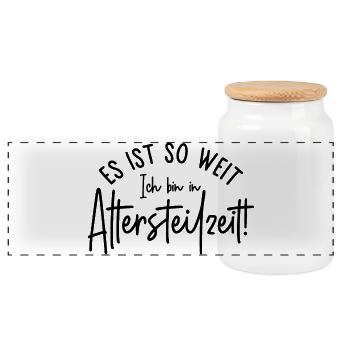 Es ist so weit Ich bin in Altersteilzeit - Panorama Keksdose mit Holzdeckel - Weiß - Vorne