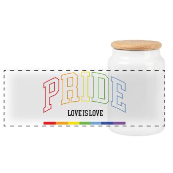 LGBTQ+ Pride. Love is Love - Panoramic Cookie Jar with Wooden Lid - white - Front
