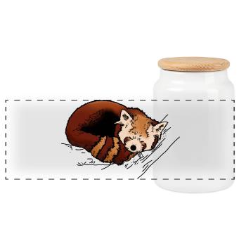 Red panda - Panoramic Cookie Jar with Wooden Lid - white - Front