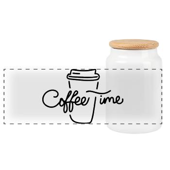 Gift 'Coffee Time', minimalist art - Panoramic Cookie Jar with Wooden Lid - white - Front