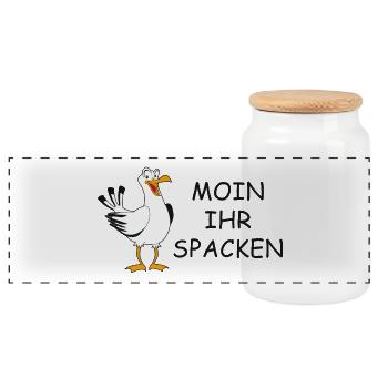 Moin ihr Spacken - Panorama Keksdose mit Holzdeckel - Weiß - Vorne