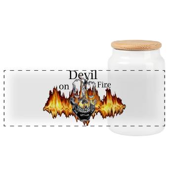 Devil on Fire Skull Flame - Panoramic Cookie Jar with Wooden Lid - white - Front