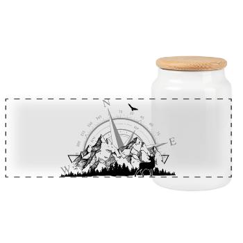 Kompass Rose Minimalistisch Marinegrau - Panorama Keksdose mit Holzdeckel - Weiß - Vorne