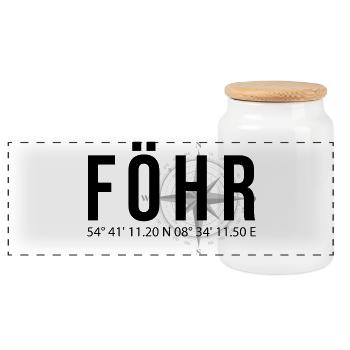 Koordinaten Föhr - Panorama Keksdose mit Holzdeckel - Weiß - Vorne