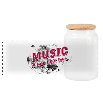 La musique est mon premier amour avec Fond orageux - Boîte à biscuits avec couvercle en bois - blanc - Devant