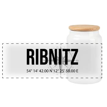 Koordinaten Ribnitz - Panorama Keksdose mit Holzdeckel - Weiß - Vorne