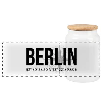 Koordinaten Berlin - Panorama Keksdose mit Holzdeckel - Weiß - Vorne