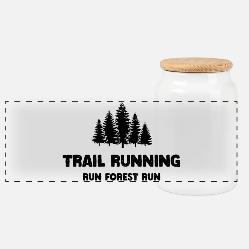 Trail Running - Run Forest Run - Panoramic Cookie Jar with Wooden Lid - white