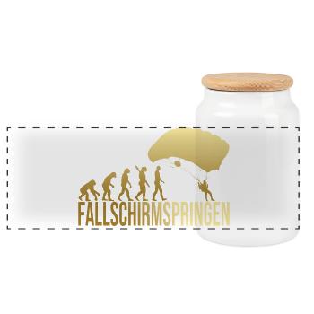 Evolution Fallschirmspringen - Panorama Keksdose mit Holzdeckel - Weiß - Vorne