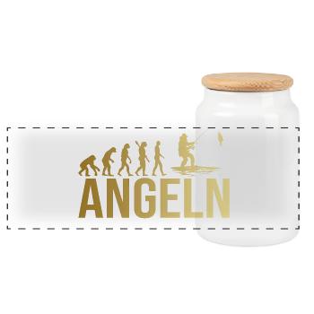 Evolution Angeln - Panorama Keksdose mit Holzdeckel - Weiß - Vorne