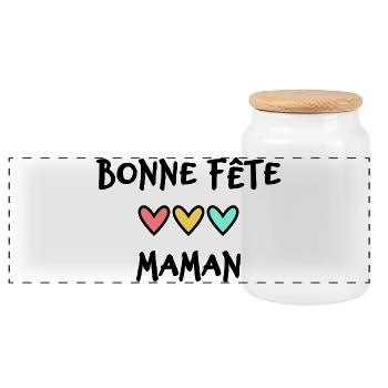 MOM. MOTHER'S DAY. HEART. HAPPY BIRTHDAY - Panoramic Cookie Jar with Wooden Lid - white - Front