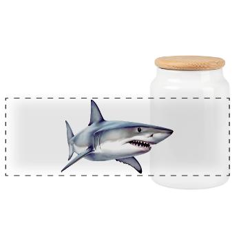 Shark - Panoramic Cookie Jar with Wooden Lid - white - Front
