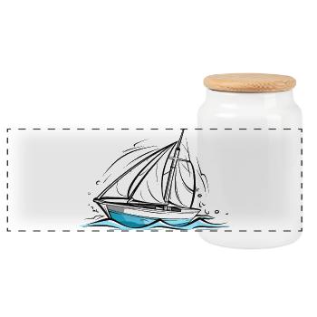 Dessin de voilier - Boîte à biscuits avec couvercle en bois - blanc - Devant