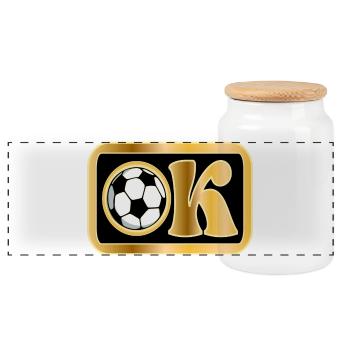IN ORDNUNG - Okay - Fußball - Panorama Keksdose mit Holzdeckel - Weiß - Vorne