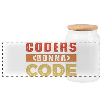 Developer Saying - Panoramic Cookie Jar with Wooden Lid - white - Front