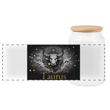 Taurus Sternzeichen Sternzeichen Stier  - Panorama Keksdose mit Holzdeckel - Weiß - Vorne