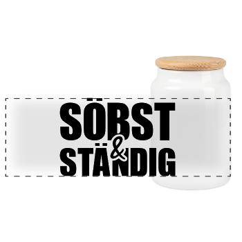 söbst and constantly - independent, cool pun - Panoramic Cookie Jar with Wooden Lid - white - Front
