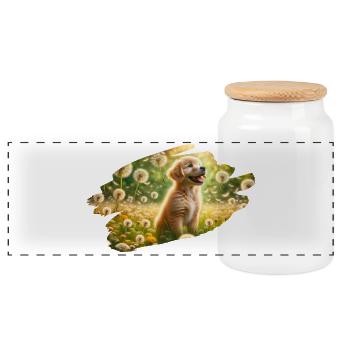 Golden Retriever Welpenfreude - Panorama Keksdose mit Holzdeckel - Weiß - Vorne