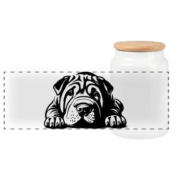 Tête de Shar Pei avec pattes - Boîte à biscuits avec couvercle en bois - blanc - Devant