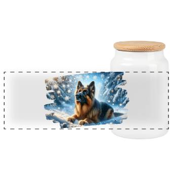 Berger allemand dans un paysage hivernal magique - Boîte à biscuits avec couvercle en bois - blanc - Devant