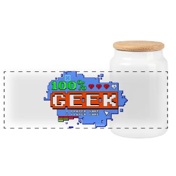 100% Geek - Boîte à biscuits avec couvercle en bois - blanc - Devant