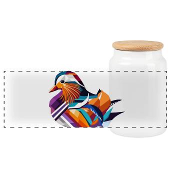 Colorful Mandarin Duck – A Touch of Exotic Elegance - Panoramic Cookie Jar with Wooden Lid - white - Front