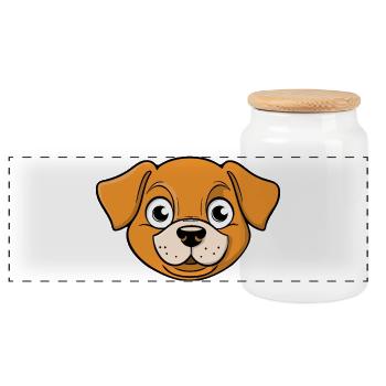 Image joyeuse de la tête d’un chien - Boîte à biscuits avec couvercle en bois - blanc - Devant
