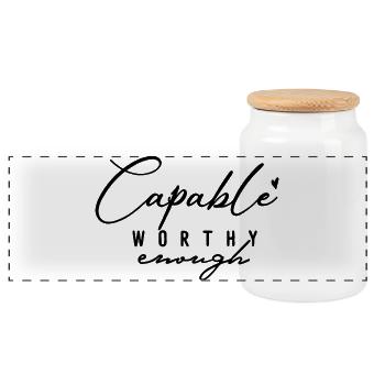 Capable Worthy Enough – Selbstliebe & Motivation - Panorama Keksdose mit Holzdeckel - Weiß - Vorne