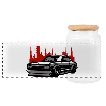 Lowrider Skyline Silhouette - Panorama Keksdose mit Holzdeckel - Weiß - Vorne