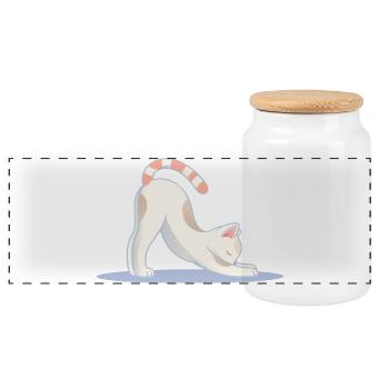 cute cat in classic yoga stretching pose - Panoramic Cookie Jar with Wooden Lid - white - Front