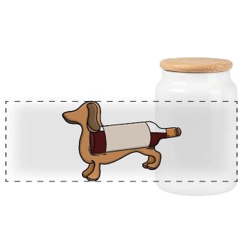 Adorable Dachshund Wine - Panoramic Cookie Jar with Wooden Lid - white - Front