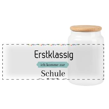 Einschulung - Panorama Keksdose mit Holzdeckel - Weiß - Vorne