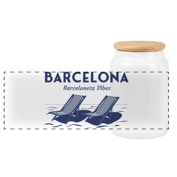 Barcelona Barceloneta Beach Chairs Summer Vibes - Panoramic Cookie Jar with Wooden Lid - white - Front